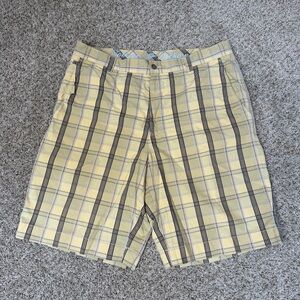 Tommy Bahama Men's Size 36 Plaid Shorts Cotton Silk Yellow Casual Flat Front